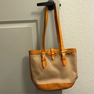 Vintage Dooney & Bourke Cabriolet Beige Canvas Leather Tote Bucket Shoulder Bag
